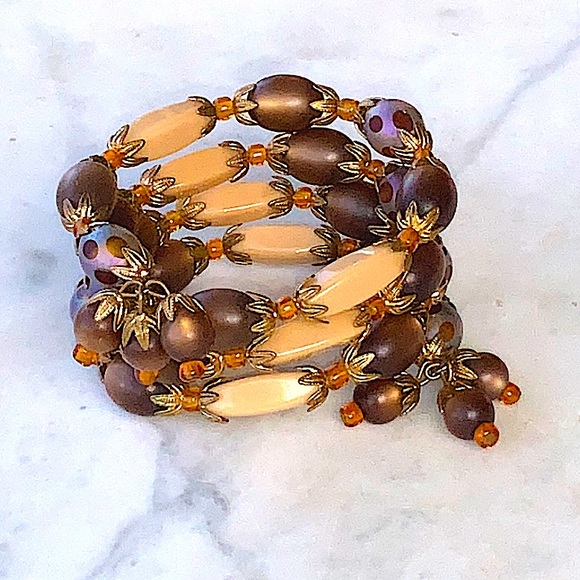 HOBE  2PC SET VINTAGE NECKLACE WRAP BRACELET GOLD 1960's - Picture 4 of 8